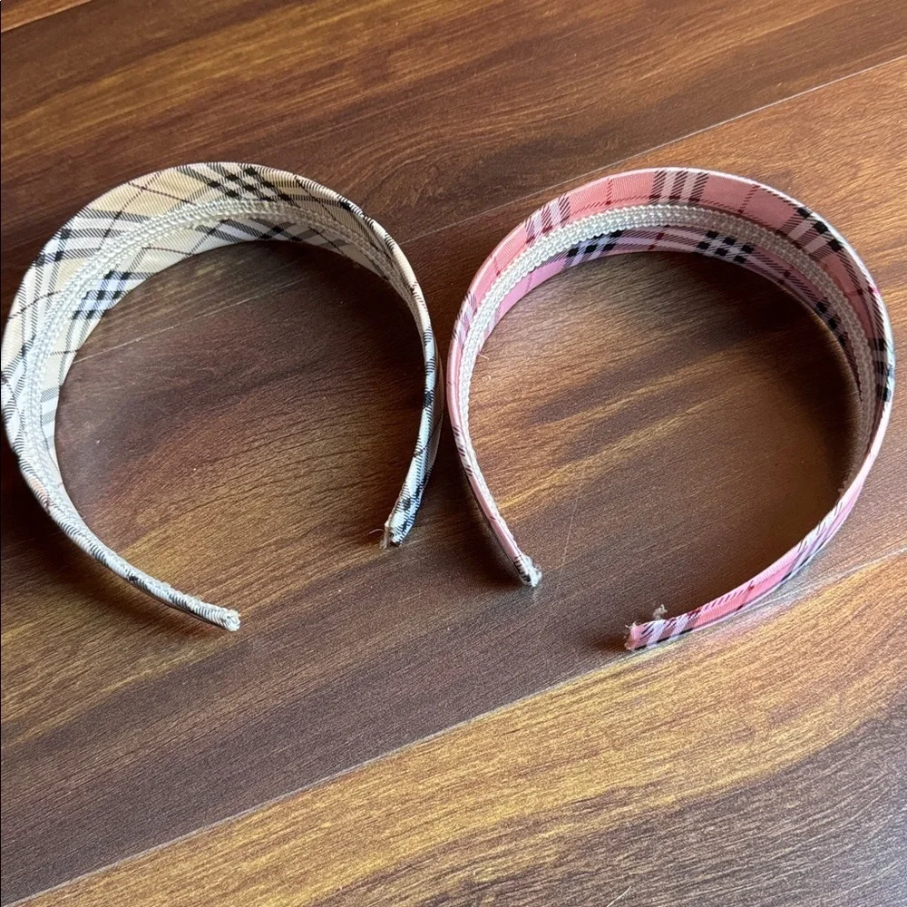 Bundle of 2 Plaid Pink and Cream Headbands OS